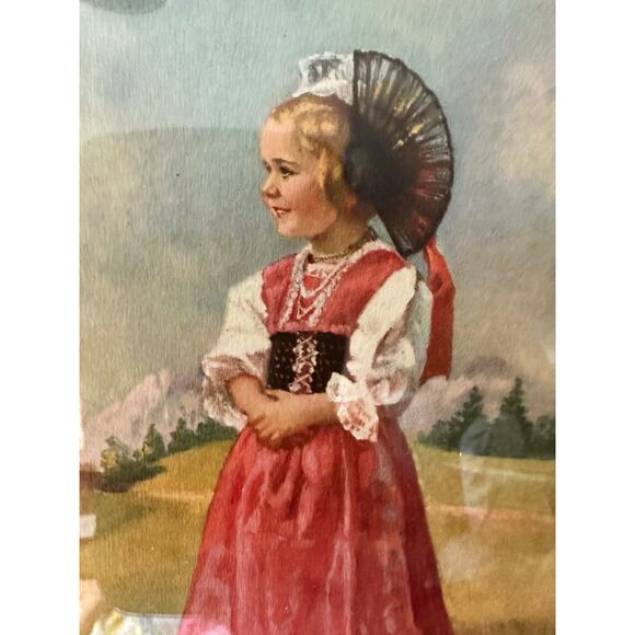 2 Vintage frames pictures girls Costumes Zurich set 1970 pair children 5.5x7.5” - Picture 4 of 12